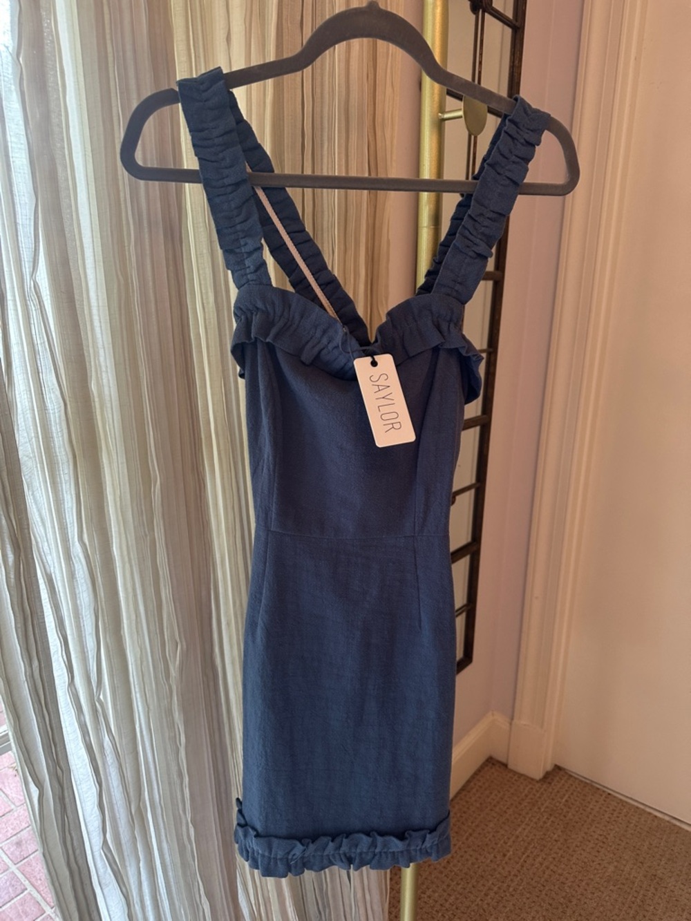 SAYLOR Navy Ruffle Strap Mini Dress